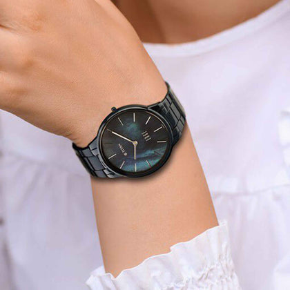 Titan Edge Mother Of Pearl Dial Blue Stainless Steel Strap Analog Watch for Women