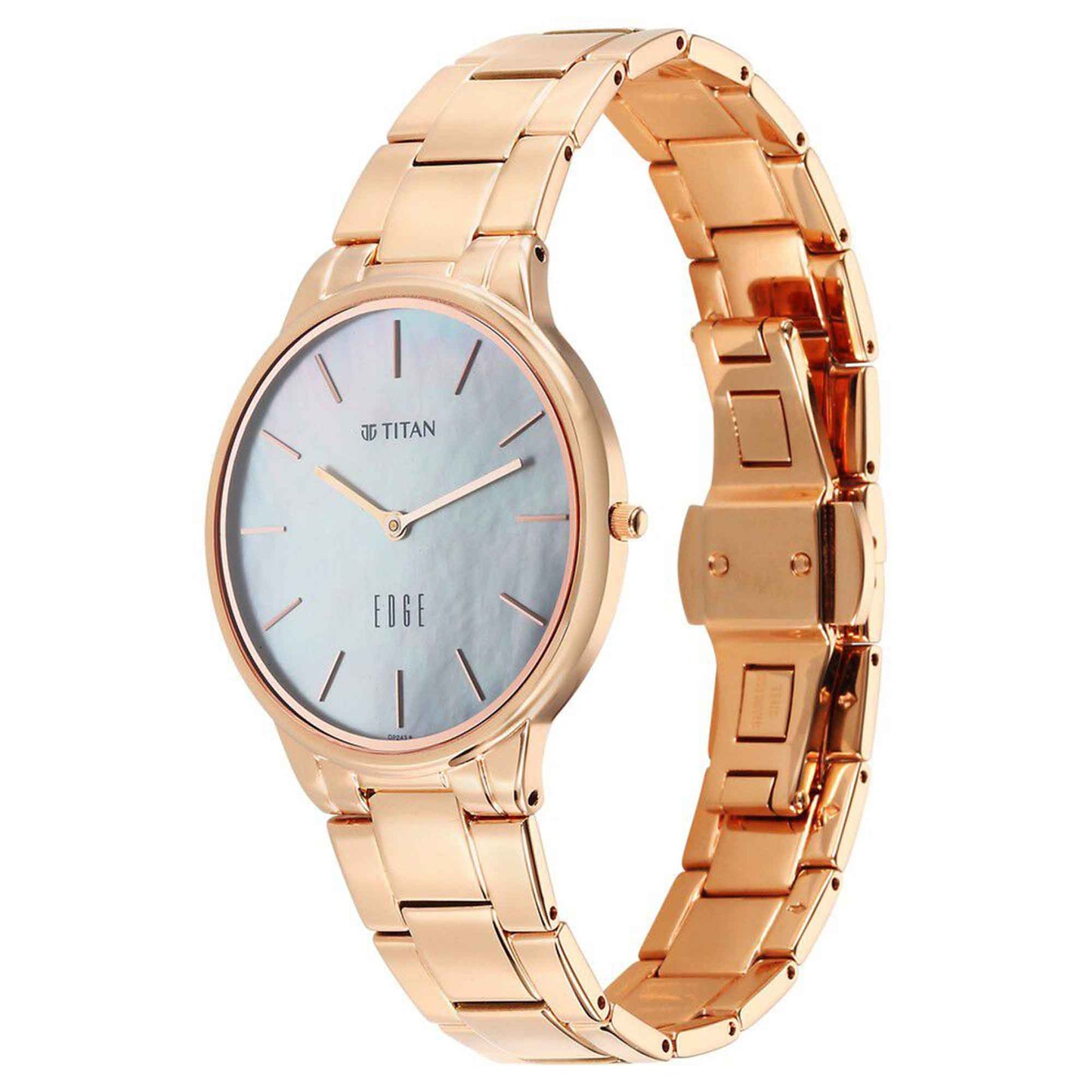 Titan Edge Mother Of Pearl Dial Rose Gold Stainless Steel Strap Analog Watch for Women
