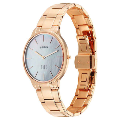 Titan Edge Mother Of Pearl Dial Rose Gold Stainless Steel Strap Analog Watch for Women