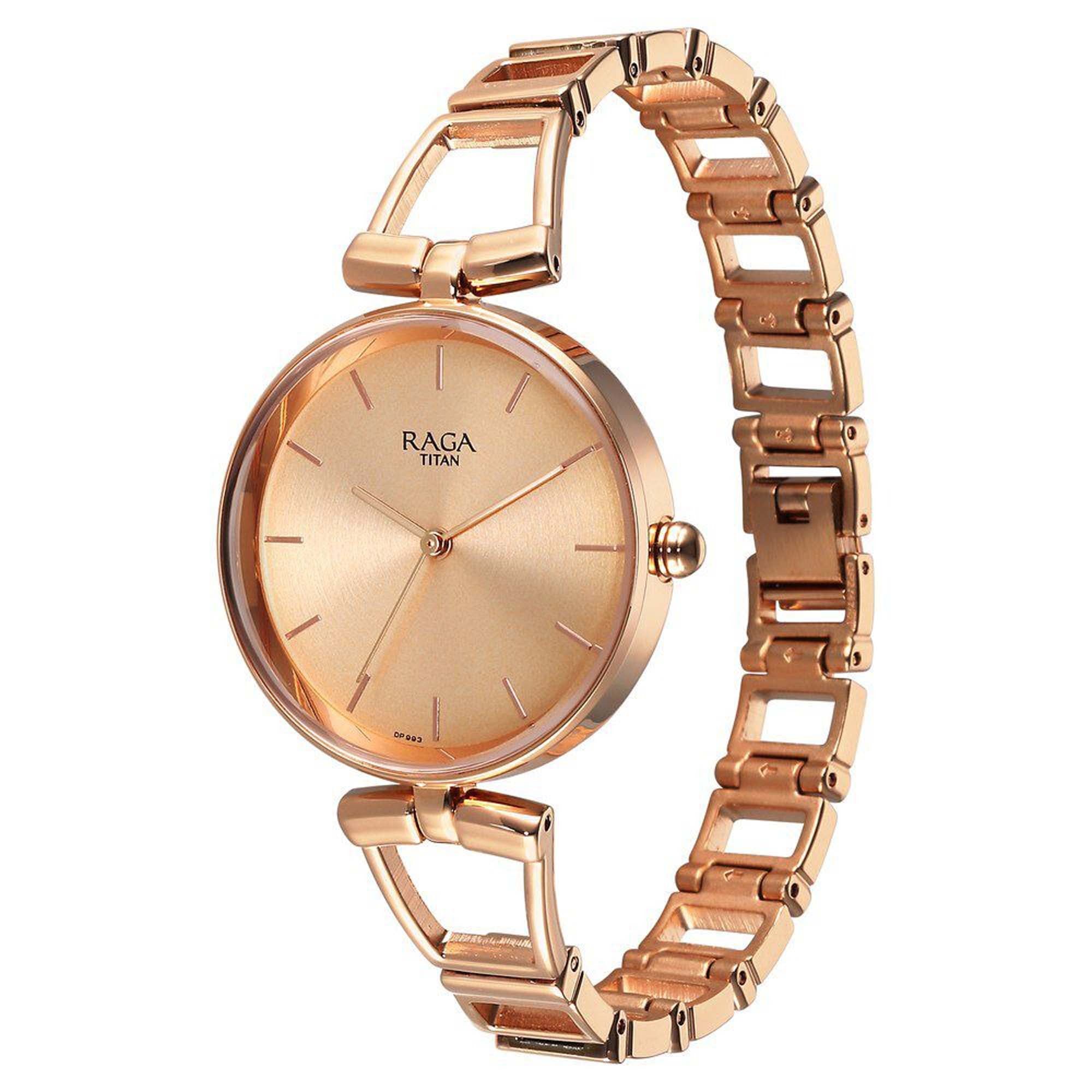 Titan Raga Ascend Quartz Alog Rose Gold Dial With Rose Gold Color Metal Strap Watch For Women