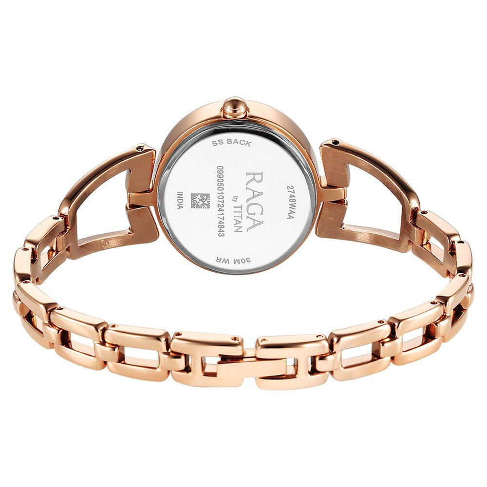 Titan Raga Ascend Quartz Alog Brown Dial With Rose Gold Color Metal Strap Watch For Women