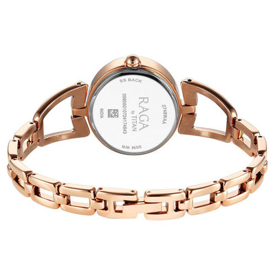 Titan Raga Ascend Quartz Alog Brown Dial With Rose Gold Color Metal Strap Watch For Women