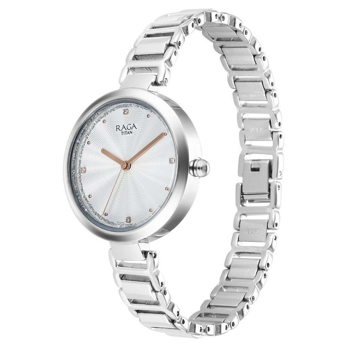 Titan Raga Memoirs Quartz Analog Silver Dial With Silver Color Metal Strap Watch For Women