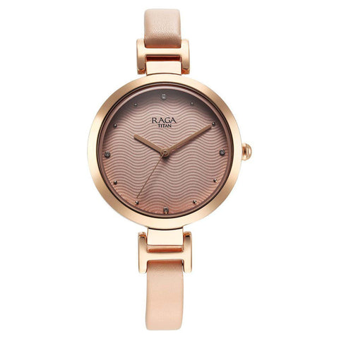 Titan Raga Memoirs Quartz Analog Pink Dial With Pink Color Leather Strap Watch For Women