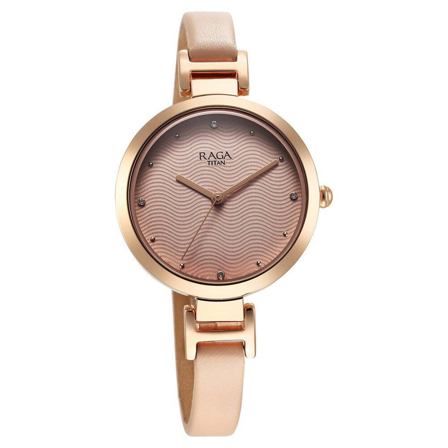 Titan Raga Memoirs Quartz Analog Pink Dial With Pink Color Leather Strap Watch For Women