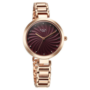 Titan Raga Memoirs Quartz Analog Burgundy Dial With Rose Gold Color Metal Strap Watch For Women