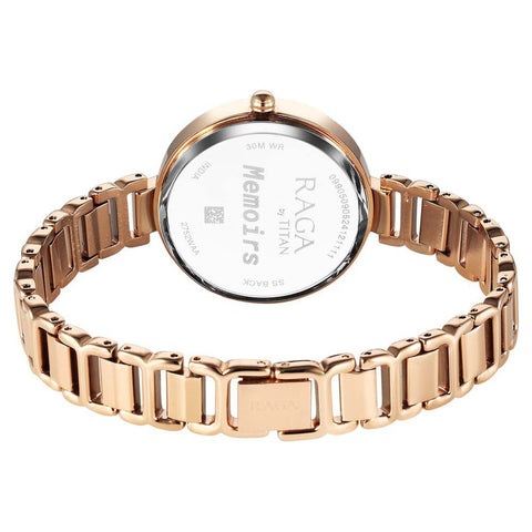 Titan Raga Memoirs Quartz Analog Burgundy Dial With Rose Gold Color Metal Strap Watch For Women