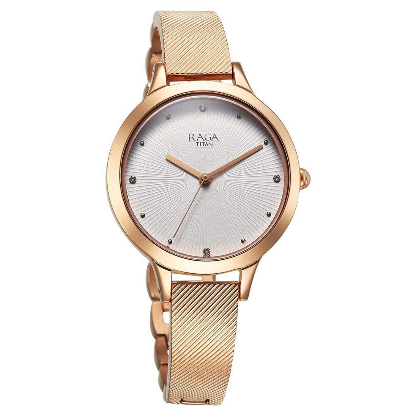 Titan Raga Memoirs Quartz Analog White Dial With Rose Gold Color Metal Strap Watch For Women