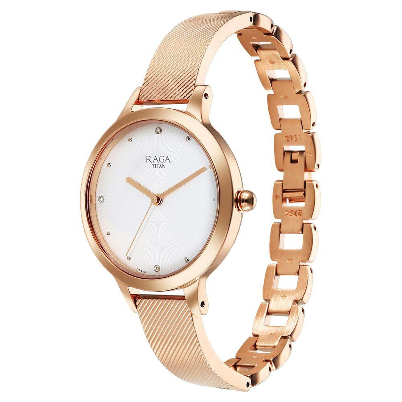 Titan Raga Memoirs Quartz Analog White Dial With Rose Gold Color Metal Strap Watch For Women