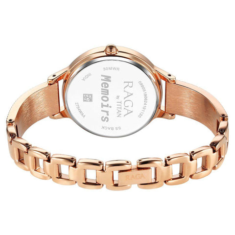 Titan Raga Memoirs Quartz Analog White Dial With Rose Gold Color Metal Strap Watch For Women