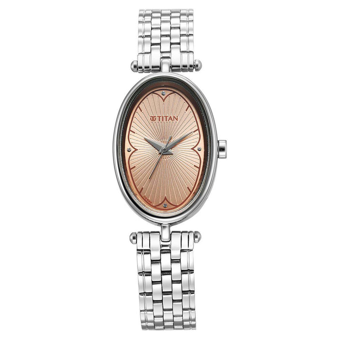 Titan Karishma Quartz Analog Beige Dial Silver Stainless Steel Strap Watch For Women(2758SM01)