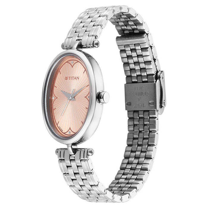 Titan Karishma Quartz Analog Beige Dial Silver Stainless Steel Strap Watch For Women(2758SM01)