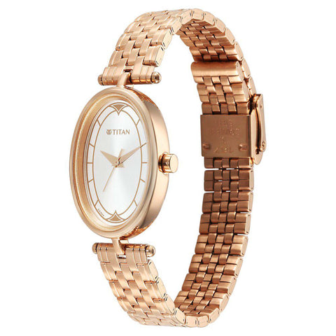 Titan Karishma Quartz Analog Silver Dial Rose Gold Stainless Steel Strap Watch For Women(2758WM01)