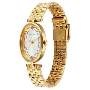 Titan Karishma Quartz Analog Silver Dial Golden Stainless Steel Strap Watch For Women(2758YM01)