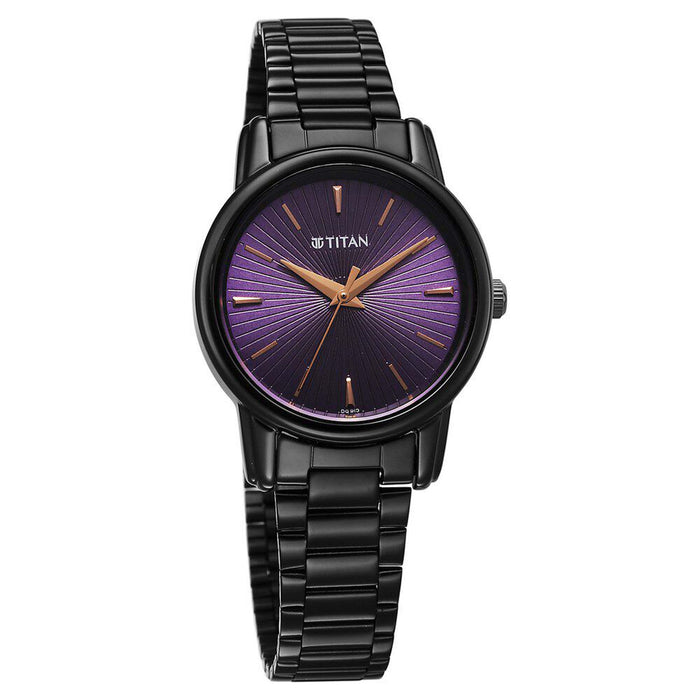 Titan Karishma Quartz Analog Purple Dial Black Stainless Steel Strap Watch For Women(2760NM01)