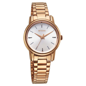 Titan Karishma Quartz Analog Silver Dial Rose Gold Stainless Steel Strap Watch For Women(2760WM01)