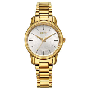 Titan Karishma Quartz Analog Silver Dial Golden Stainless Steel Strap Watch For Women(2760YM01)