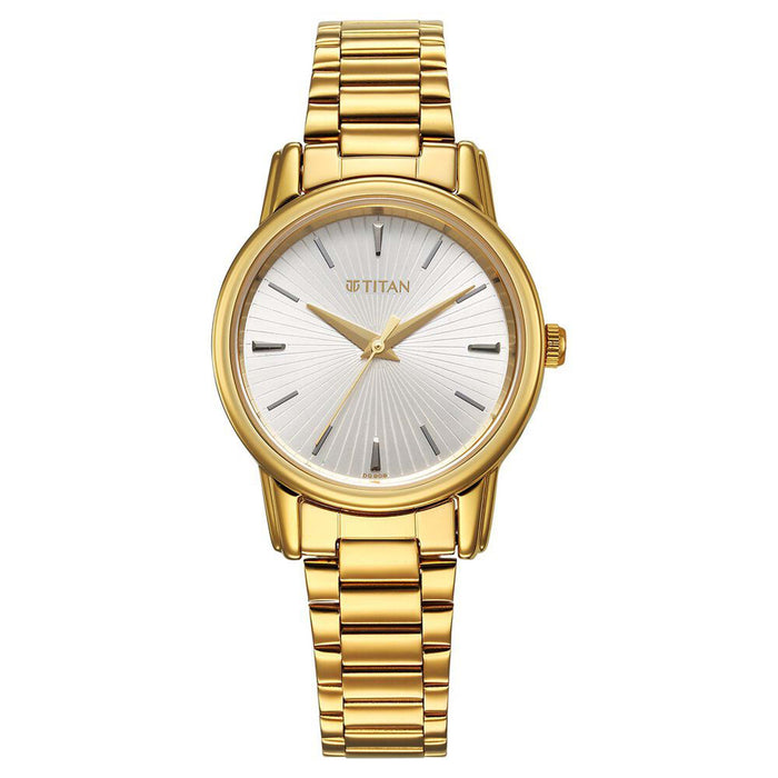 Titan Karishma Quartz Analog Silver Dial Golden Stainless Steel Strap Watch For Women(2760YM01)