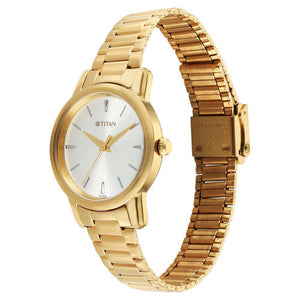 Titan Karishma Quartz Analog Silver Dial Golden Stainless Steel Strap Watch For Women(2760YM01)