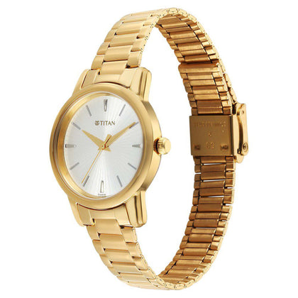 Titan Karishma Quartz Analog Silver Dial Golden Stainless Steel Strap Watch For Women(2760YM01)