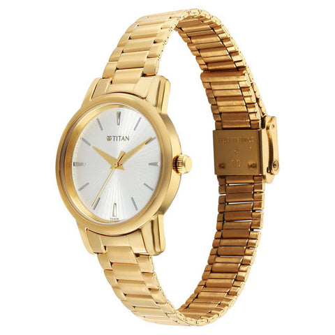 Titan Karishma Quartz Analog Silver Dial Golden Stainless Steel Strap Watch For Women(2760YM01)