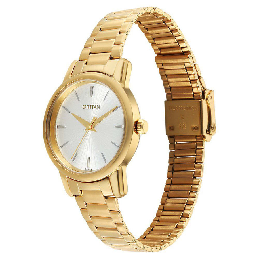 Titan Karishma Quartz Analog Silver Dial Golden Stainless Steel Strap Watch For Women(2760YM01)
