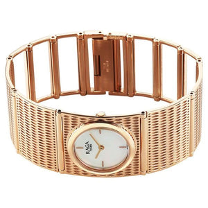 Titan Raga White Mother Of Pearl Rectangular Dial Rose Gold Stainless Steel Strap Analog Watch for Women