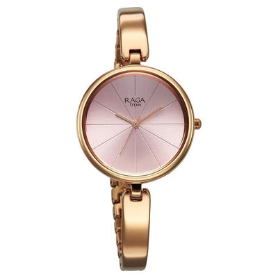 Titan Raga Showstopper Quartz Analog Pink Dial Metal Strap Watch For Women
