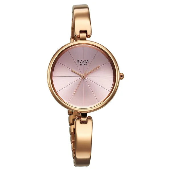 Titan Raga Showstopper Quartz Analog Pink Dial Metal Strap Watch For Women