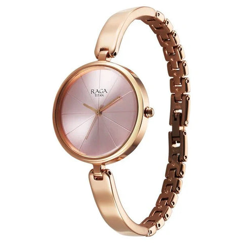 Titan Raga Showstopper Quartz Analog Pink Dial Metal Strap Watch For Women