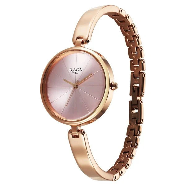Titan Raga Showstopper Quartz Analog Pink Dial Metal Strap Watch For Women