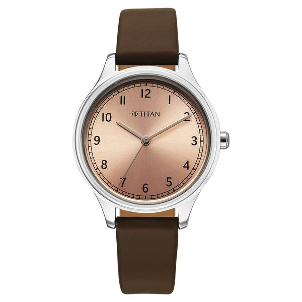 Titan Workwear Pink Dial Brown Leather Strap Analog Watch for Women