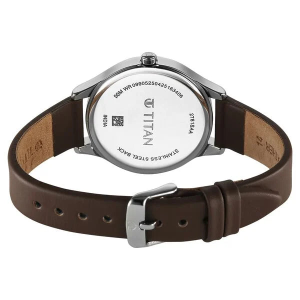 Titan Workwear Pink Dial Brown Leather Strap Analog Watch for Women