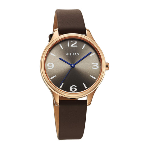 Titan Neo Quartz Analog Grey Dial Brown Leather Strap Watch For Women