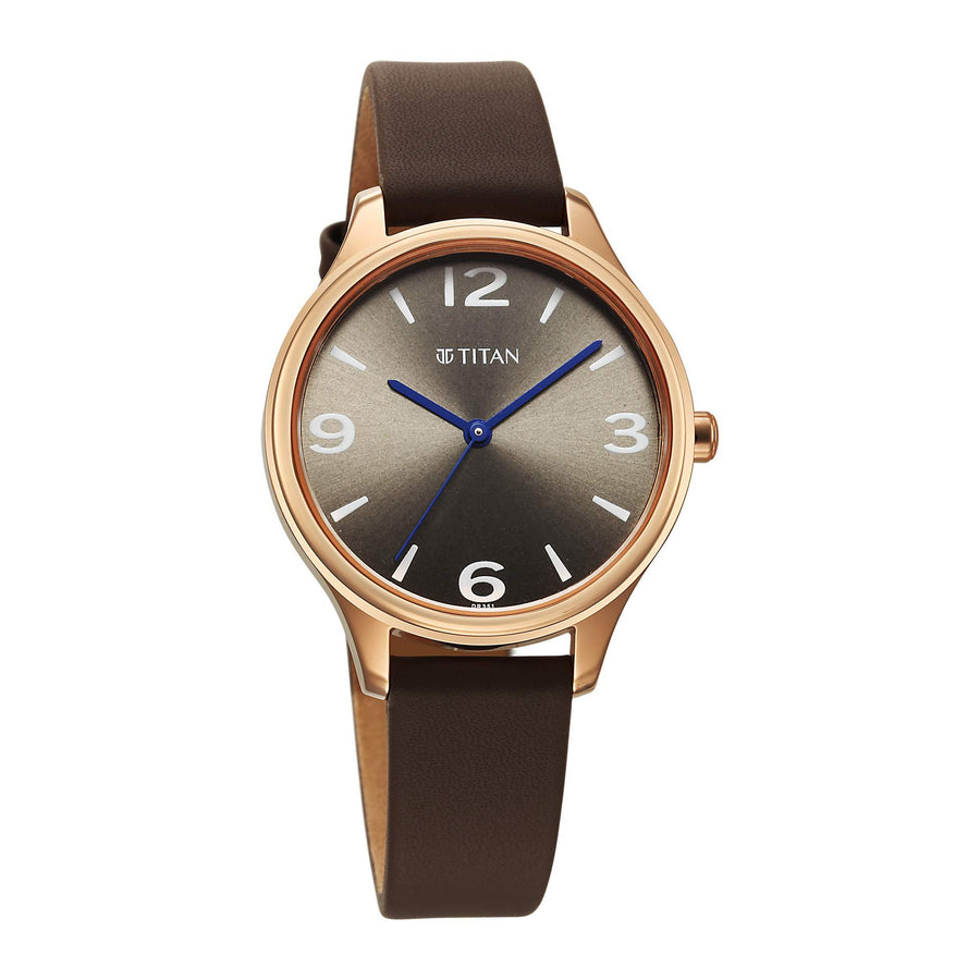 Titan Neo Quartz Analog Grey Dial Brown Leather Strap Watch For Women