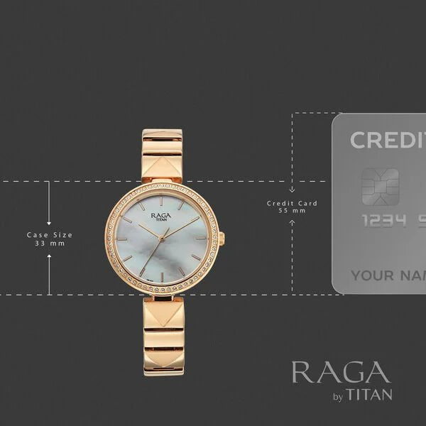Titan Raga Mother of Pearl Dial Rose Gold Metal Strap Analog Watch For Women