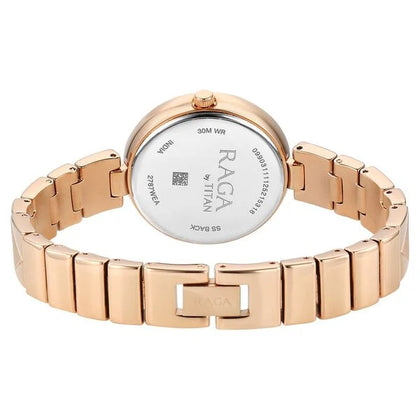 Titan Raga Mother of Pearl Dial Rose Gold Metal Strap Analog Watch For Women