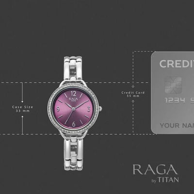 Titan Raga Purple Dial Silver Metal Strap Analog Watch for Women