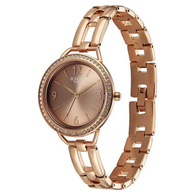 Titan Raga Brown Dial Rose Gold Metal Strap Analog Watch for Women