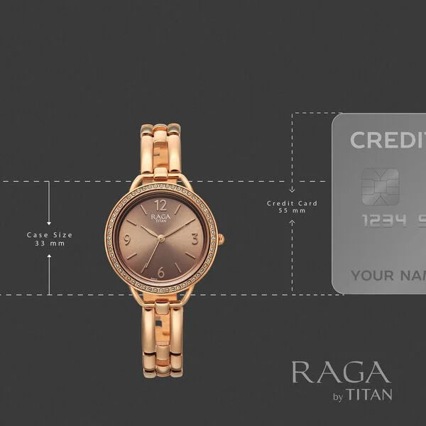 Titan Raga Brown Dial Rose Gold Metal Strap Analog Watch for Women