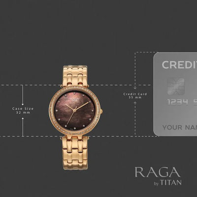 Titan Raga Mother of Pearl Dial Rose Gold Metal Strap Analog Watch for Women