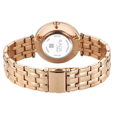 Titan Raga Mother of Pearl Dial Rose Gold Metal Strap Analog Watch for Women