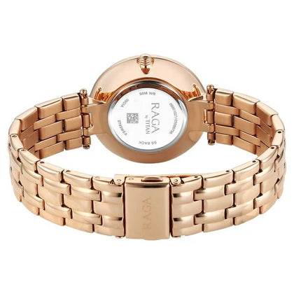 Titan Raga Mother of Pearl Dial Rose Gold Metal Strap Analog Watch for Women