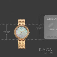 Titan Raga Mother of Pearl Dial Rose Gold Metal Strap Analog Watch for Women