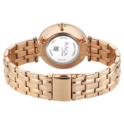 Titan Raga Mother of Pearl Dial Rose Gold Metal Strap Analog Watch for Women