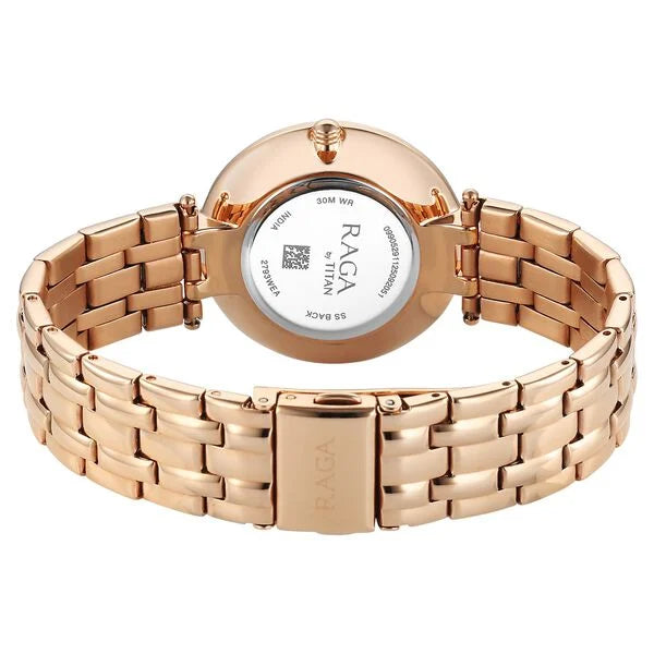 Titan Raga Mother of Pearl Dial Rose Gold Metal Strap Analog Watch for Women