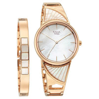 Titan Raga Mother of Pearl Dial Rose Gold Metal Strap Analog Watch for Women