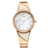 Titan Raga Mother of Pearl Dial Rose Gold Metal Strap Analog Watch for Women