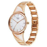 Titan Raga Mother of Pearl Dial Rose Gold Metal Strap Analog Watch for Women
