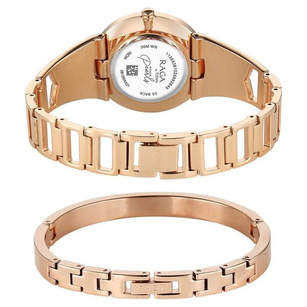 Titan Raga Mother of Pearl Dial Rose Gold Metal Strap Analog Watch for Women